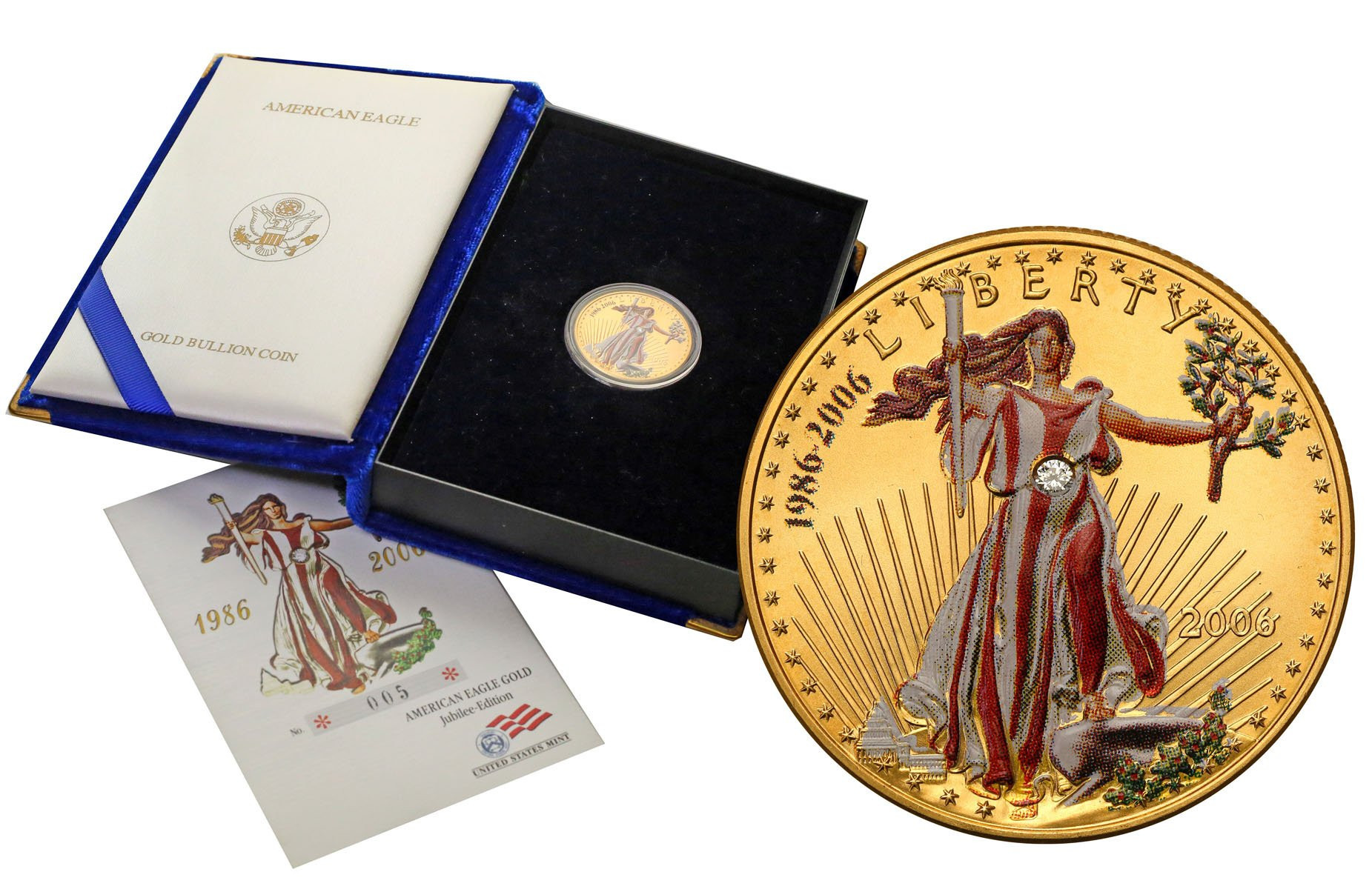 Złoty Amerykański Orzeł 50 dolarów JUBIELUSZ 1986–2006 z BRYLANTEM 1 uncja złota